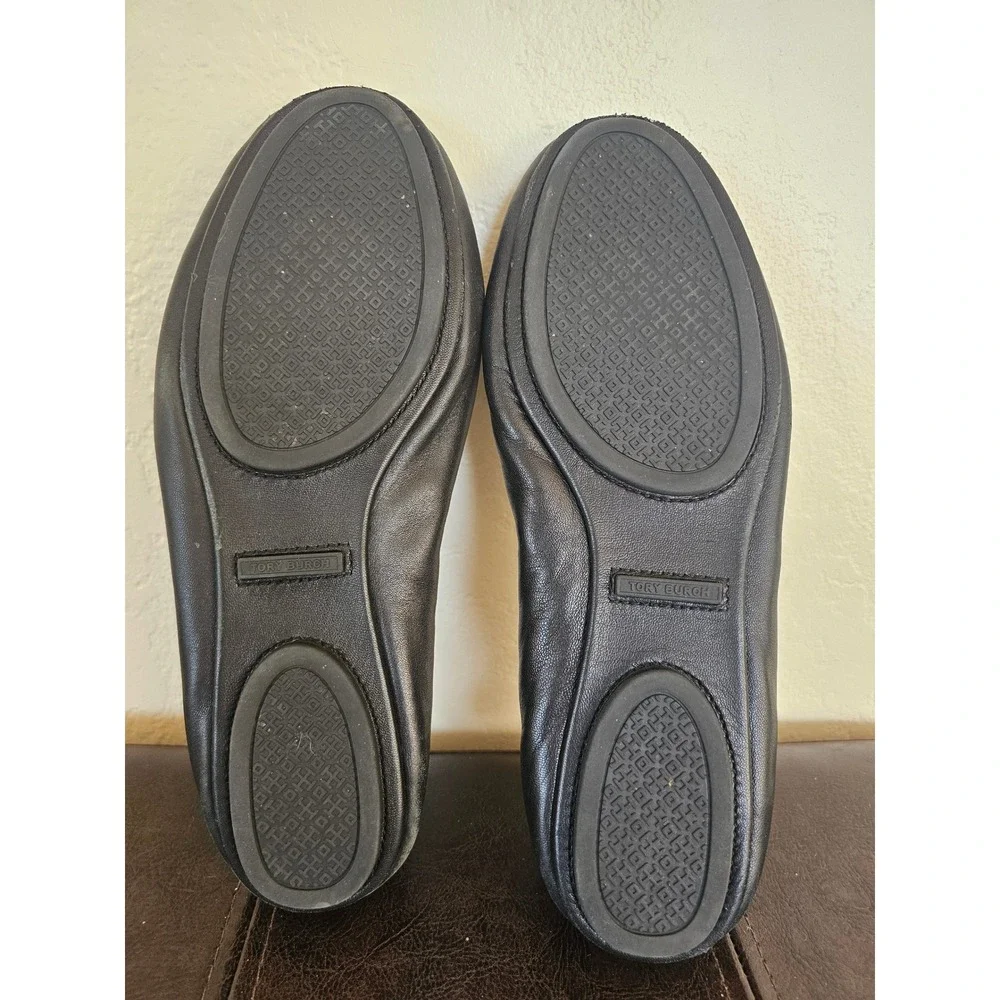 Tory Burch Black Soft Leather Big front Logo Boho Cottagecore Ballet Flats sz 8 - Picture 6 of 8
